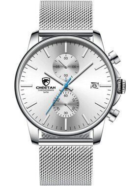 Men's Silver Mesh Stainless Steel Minimalist Quartz Analog Chronograph Watch